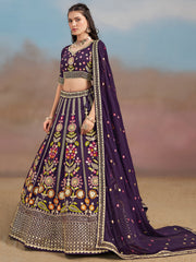Royal Purple Floral Embroidered Lehenga Choli with Dupatta