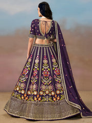 Royal Purple Floral Embroidered Lehenga Choli with Dupatta
