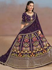 Royal Purple Floral Embroidered Lehenga Choli with Dupatta