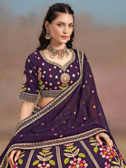 Royal Purple Floral Embroidered Lehenga Choli with Dupatta