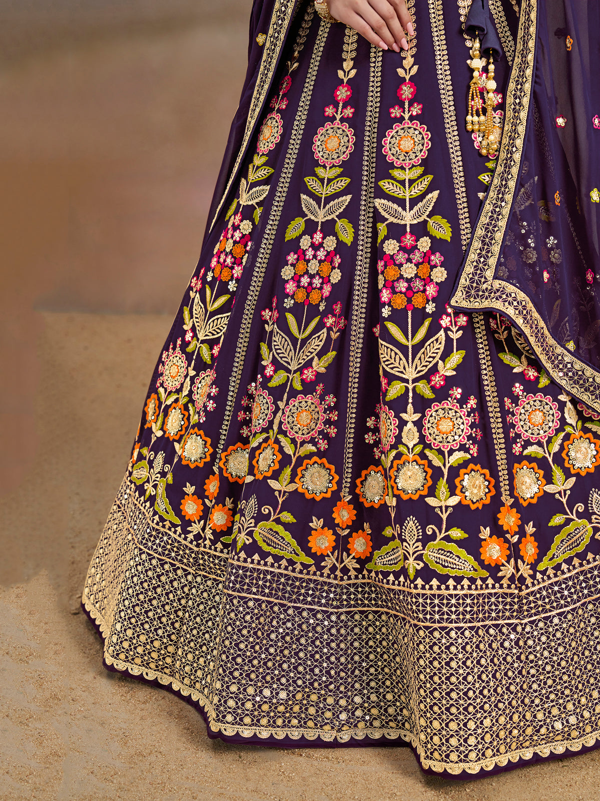 Royal Purple Floral Embroidered Lehenga Choli with Dupatta