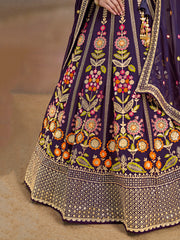Royal Purple Floral Embroidered Lehenga Choli with Dupatta