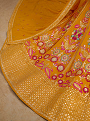 Mustard Yellow Floral Embroidered Bridal Lehenga Choli with Dupatta