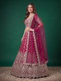 Elegant Wine Pink Silver Embroidered Bridal Lehenga Choli with Dupatta