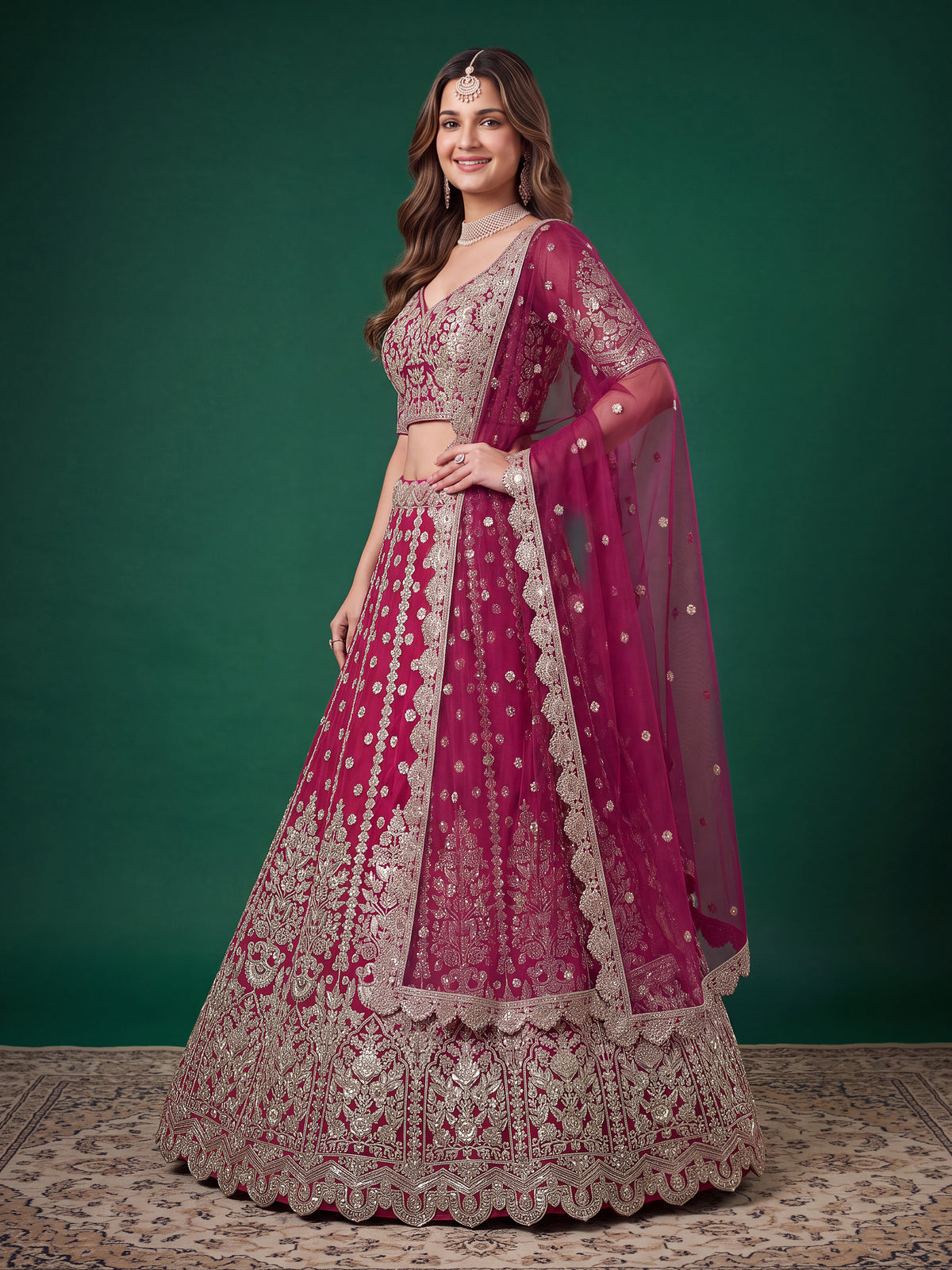 Elegant Wine Pink Silver Embroidered Bridal Lehenga Choli with Dupatta