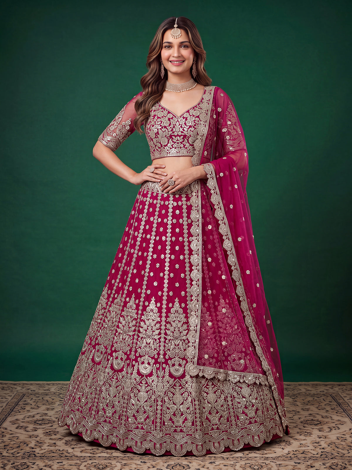 Elegant Wine Pink Silver Embroidered Bridal Lehenga Choli with Dupatta