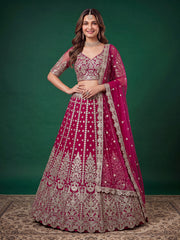 Elegant Wine Pink Silver Embroidered Bridal Lehenga Choli with Dupatta