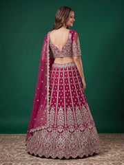 Elegant Wine Pink Silver Embroidered Bridal Lehenga Choli with Dupatta