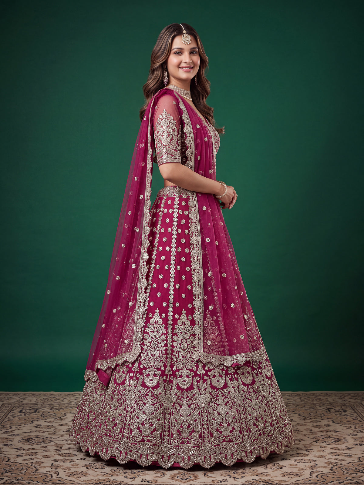 Elegant Wine Pink Silver Embroidered Bridal Lehenga Choli with Dupatta