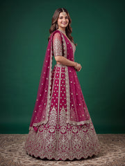 Elegant Wine Pink Silver Embroidered Bridal Lehenga Choli with Dupatta