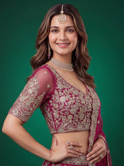 Elegant Wine Pink Silver Embroidered Bridal Lehenga Choli with Dupatta
