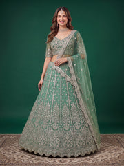 Elegant Pista Green Silver Embroidered Bridal Lehenga Choli with Dupatta