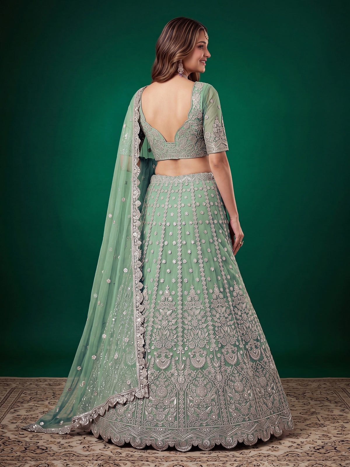Elegant Pista Green Silver Embroidered Bridal Lehenga Choli with Dupatta