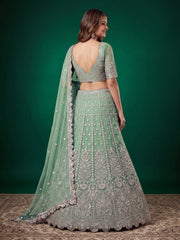 Elegant Pista Green Silver Embroidered Bridal Lehenga Choli with Dupatta