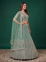 Elegant Pista Green Silver Embroidered Bridal Lehenga Choli with Dupatta