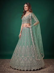 Elegant Pista Green Silver Embroidered Bridal Lehenga Choli with Dupatta
