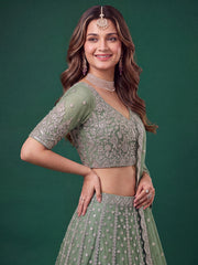 Elegant Pista Green Silver Embroidered Bridal Lehenga Choli with Dupatta