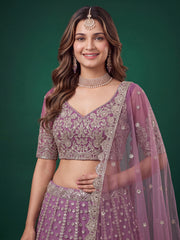 Elegant Mauve PURPLE Silver Embroidered Bridal Lehenga Choli with Dupatta