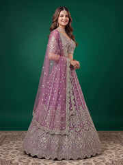 Elegant Mauve PURPLE Silver Embroidered Bridal Lehenga Choli with Dupatta