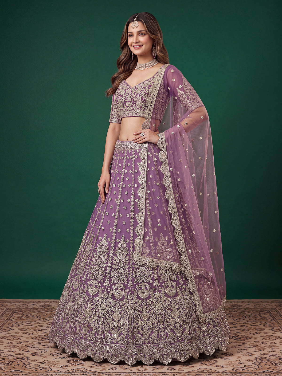 Elegant Mauve PURPLE Silver Embroidered Bridal Lehenga Choli with Dupatta