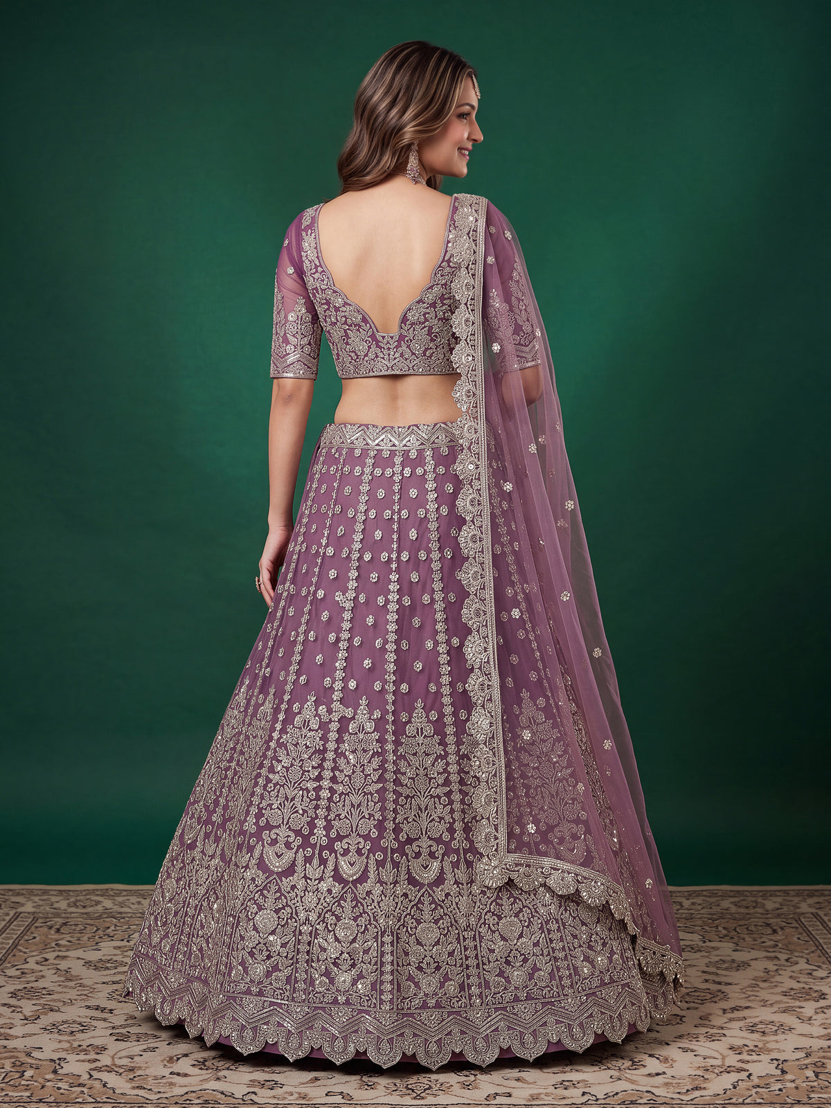 Elegant Mauve PURPLE Silver Embroidered Bridal Lehenga Choli with Dupatta