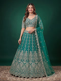 Elegant Rama Green Silver Embroidered Bridal Lehenga Choli with Dupatta