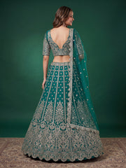 Elegant Rama Green Silver Embroidered Bridal Lehenga Choli with Dupatta