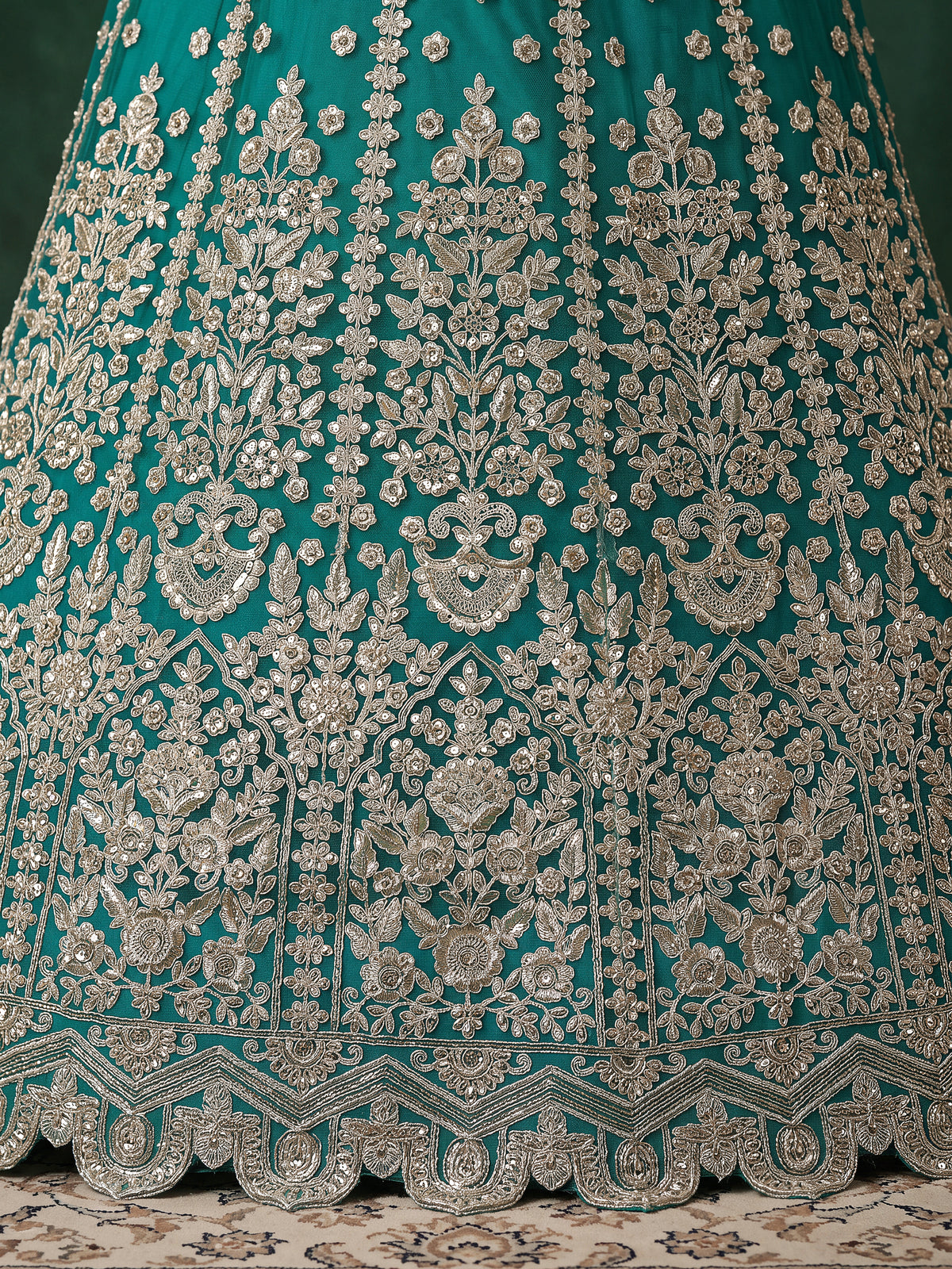 Elegant Rama Green Silver Embroidered Bridal Lehenga Choli with Dupatta