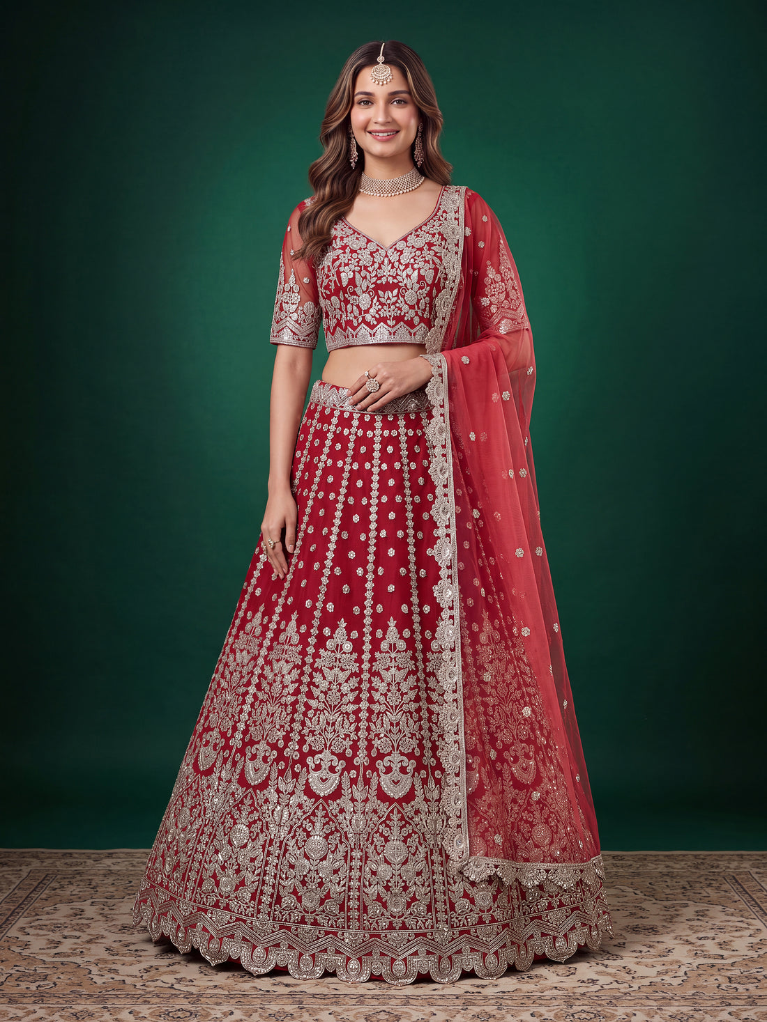 Elegant Red Silver Embroidered Bridal Lehenga Choli with Dupatta