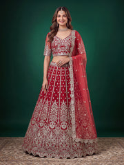 Elegant Red Silver Embroidered Bridal Lehenga Choli with Dupatta