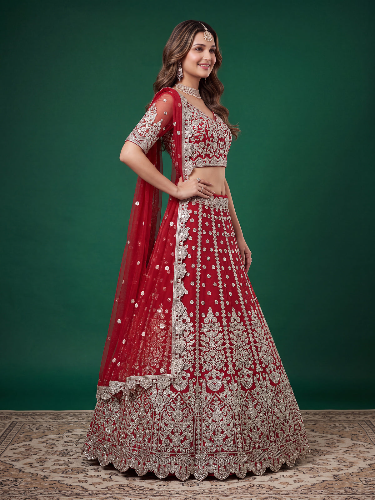 Elegant Red Silver Embroidered Bridal Lehenga Choli with Dupatta