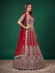Elegant Red Silver Embroidered Bridal Lehenga Choli with Dupatta