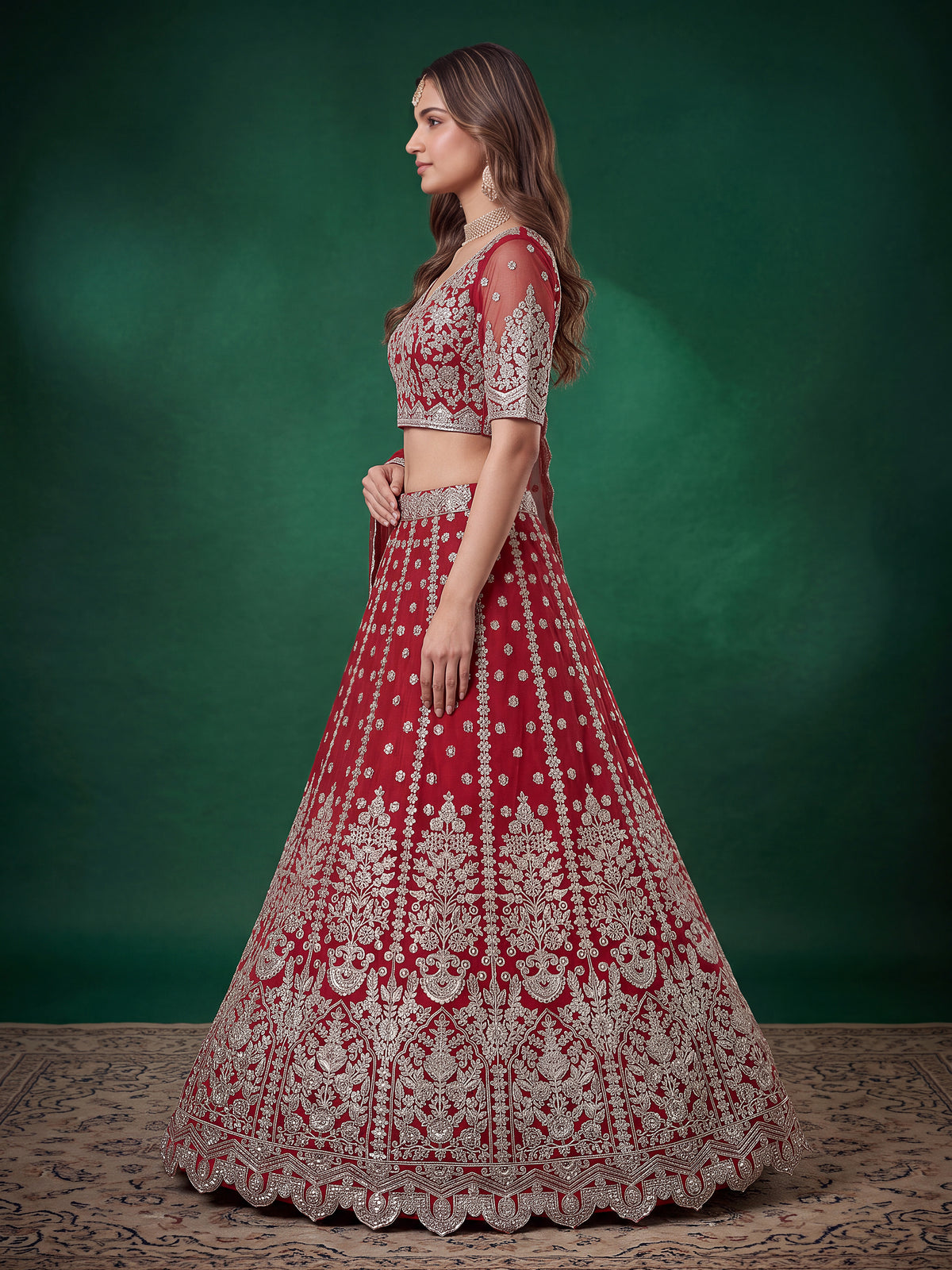 Elegant Red Silver Embroidered Bridal Lehenga Choli with Dupatta
