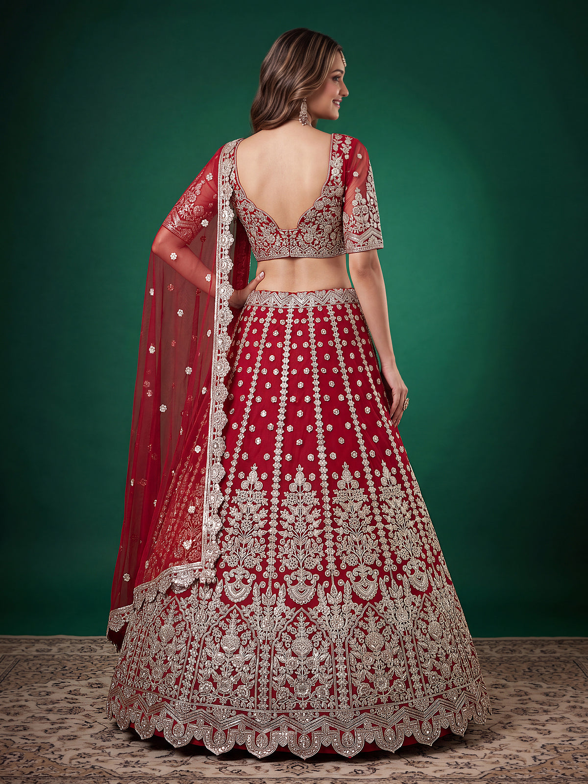 Elegant Red Silver Embroidered Bridal Lehenga Choli with Dupatta