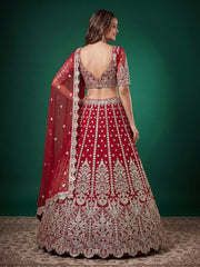 Elegant Red Silver Embroidered Bridal Lehenga Choli with Dupatta