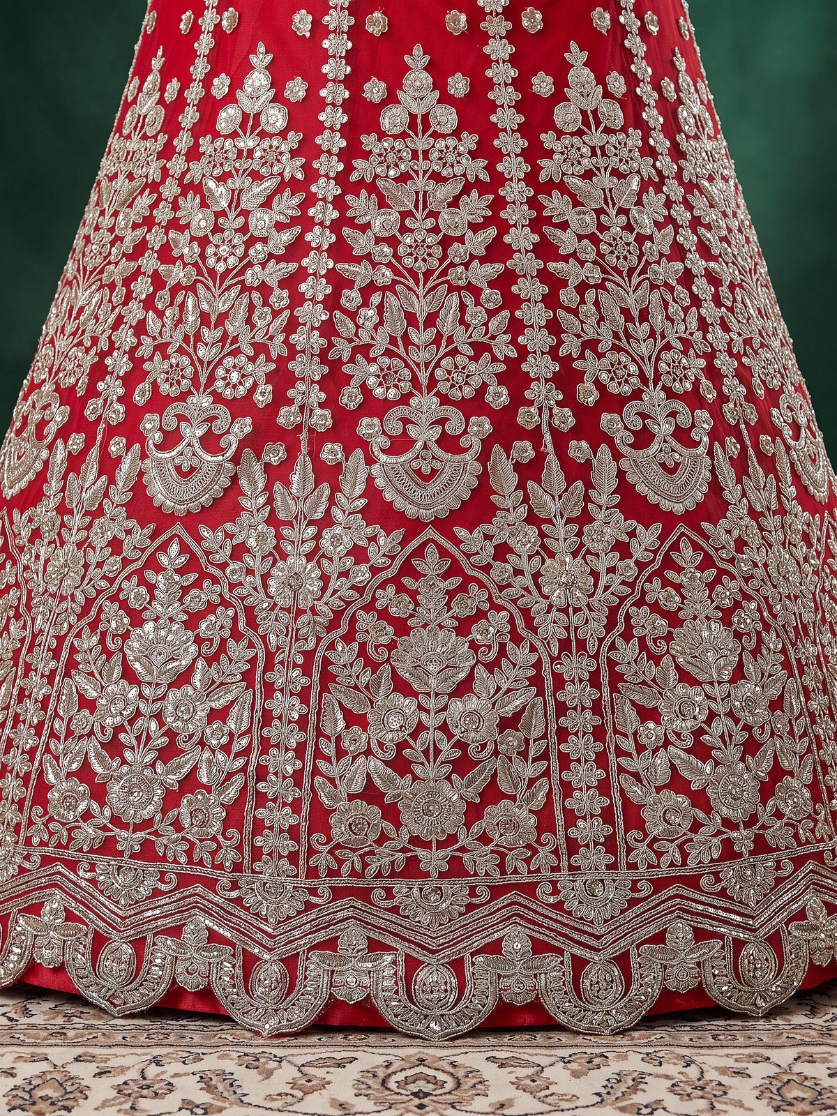 Elegant Red Silver Embroidered Bridal Lehenga Choli with Dupatta