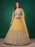 Elegant Mustard Yellow Silver Embroidered Bridal Lehenga Choli with Dupatta