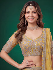 Elegant Mustard Yellow Silver Embroidered Bridal Lehenga Choli with Dupatta