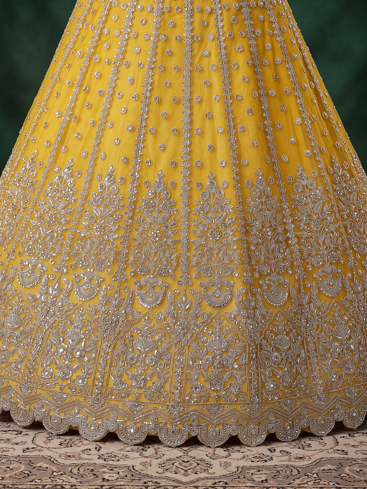 Elegant Mustard Yellow Silver Embroidered Bridal Lehenga Choli with Dupatta