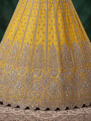 Elegant Mustard Yellow Silver Embroidered Bridal Lehenga Choli with Dupatta