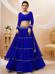 Royal Blue Tiered Lehenga Choli with Golden Lace Border