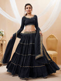 Black Tiered Lehenga Choli with Golden Lace Border