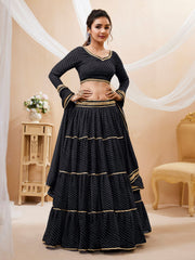 Black Tiered Lehenga Choli with Golden Lace Border