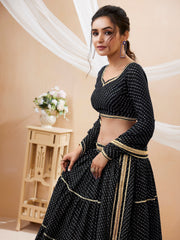 Black Tiered Lehenga Choli with Golden Lace Border