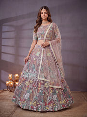 Elegant Lavender Floral Embroidered Lehenga Choli with Dupatta