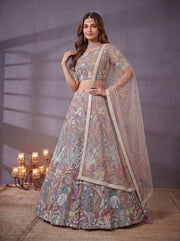 Elegant Lavender Floral Embroidered Lehenga Choli with Dupatta
