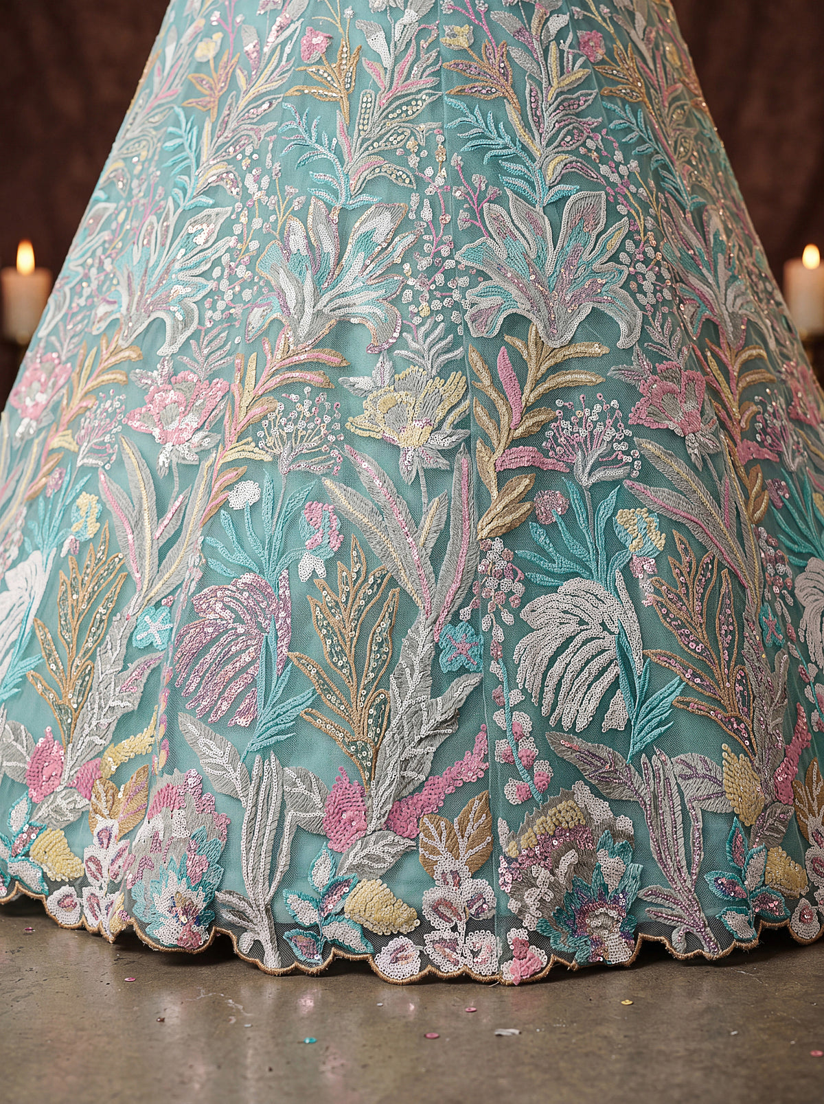 Elegant Sky Blue Floral Embroidered Lehenga Choli with Dupatta