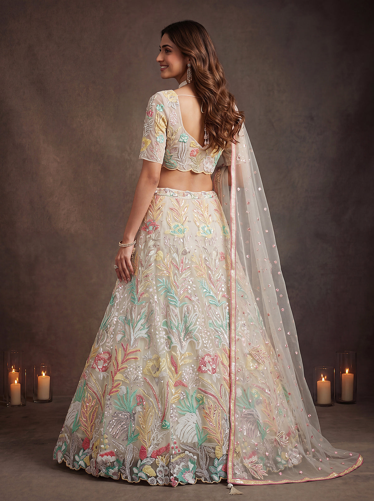Elegant White Floral Embroidered Lehenga Choli with Dupatta