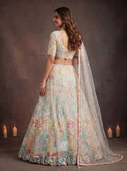 Elegant White Floral Embroidered Lehenga Choli with Dupatta