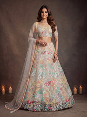Elegant White Floral Embroidered Lehenga Choli with Dupatta